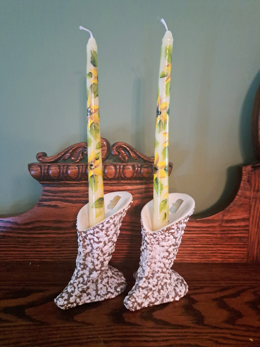 Vtg Haeger R128 Candle Holder Stone Lace Calla Lily With Handpainted Candles